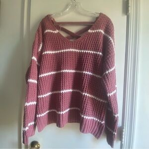 Moral Fiber V-Neck Sweater‎ - Pink and White Stripes